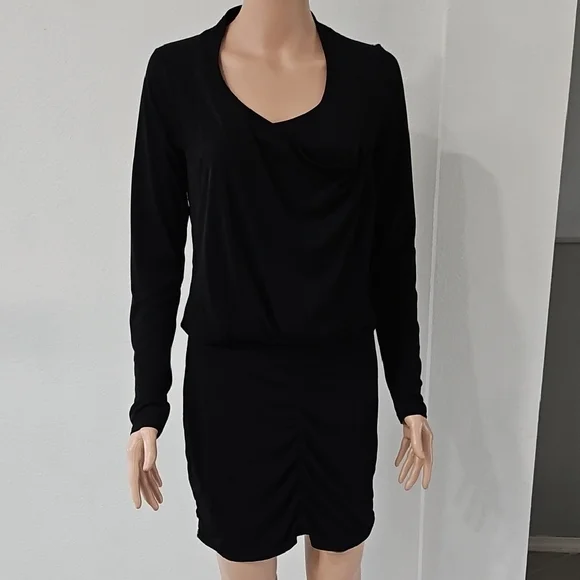 BCBGeneration Black Ribbed Ruched Long Sleeve Sheath Dress - Picture 2 of 11